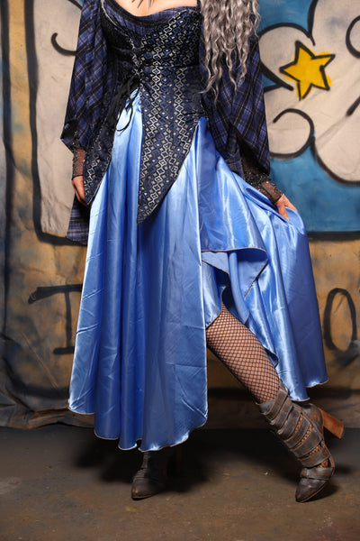09. Crescent Skirt in Clear Sky Blue Crepe Satin - The Sapphire Séance Collection