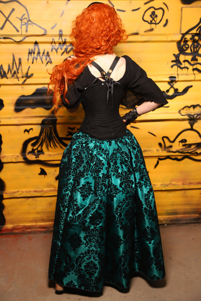 38. Tulip Skirt in Emerald & Black Filigree - The Parlay and Promenade Collection