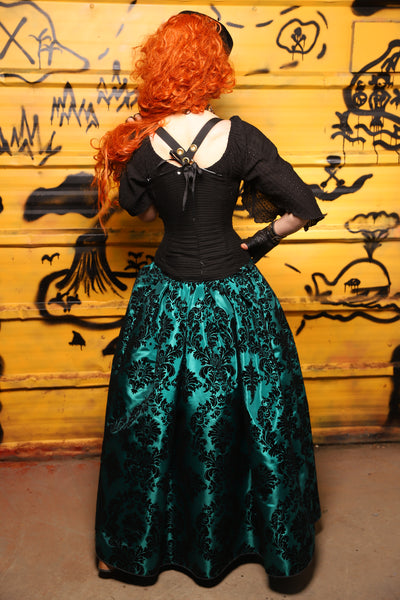 38. Tulip Skirt in Emerald & Black Filigree - The Parlay and Promenade Collection