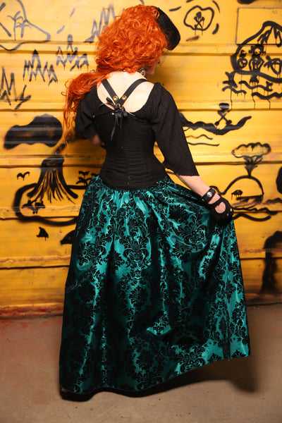 38. Tulip Skirt in Emerald & Black Filigree - The Parlay and Promenade Collection