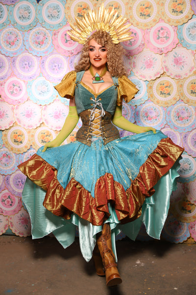 22. Mini Fairy Skirt in Mediterranean Blue Shimmer w/Sunrise Pintuck Ruffle - The Minerally Mine Collection