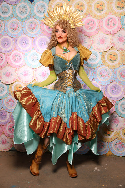 22. Mini Fairy Skirt in Mediterranean Blue Shimmer w/Sunrise Pintuck Ruffle - The Minerally Mine Collection