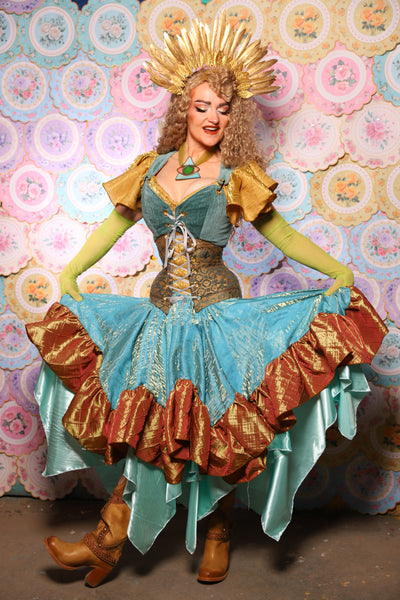 22. Mini Fairy Skirt in Mediterranean Blue Shimmer w/Sunrise Pintuck Ruffle - The Minerally Mine Collection