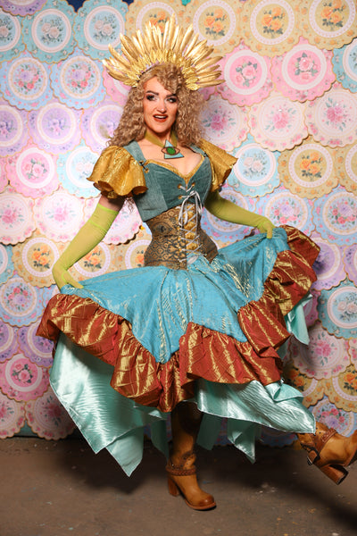 22. Mini Fairy Skirt in Mediterranean Blue Shimmer w/Sunrise Pintuck Ruffle - The Minerally Mine Collection