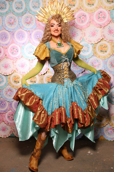 22. Mini Fairy Skirt in Mediterranean Blue Shimmer w/Sunrise Pintuck Ruffle - The Minerally Mine Collection