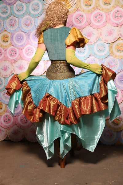 22. Mini Fairy Skirt in Mediterranean Blue Shimmer w/Sunrise Pintuck Ruffle - The Minerally Mine Collection