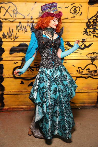 04. Crescent Skirt in Aquamarine & Black Filigree - The Parlay and Promenade Collection