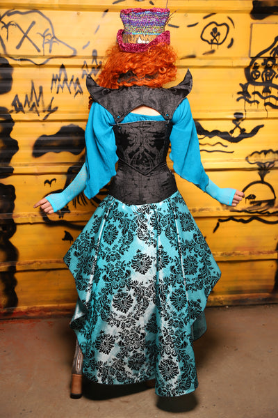 04. Crescent Skirt in Aquamarine & Black Filigree - The Parlay and Promenade Collection