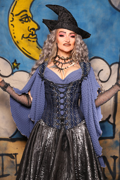 19. Petite Aurora Overbust in Blue Troubadour w/Matching Straps - The Sapphire Séance Collection