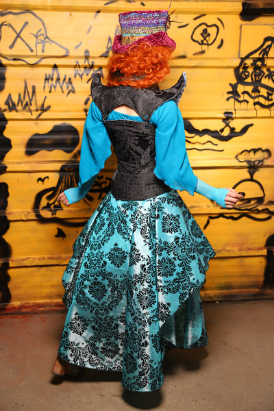 04. Crescent Skirt in Aquamarine & Black Filigree - The Parlay and Promenade Collection