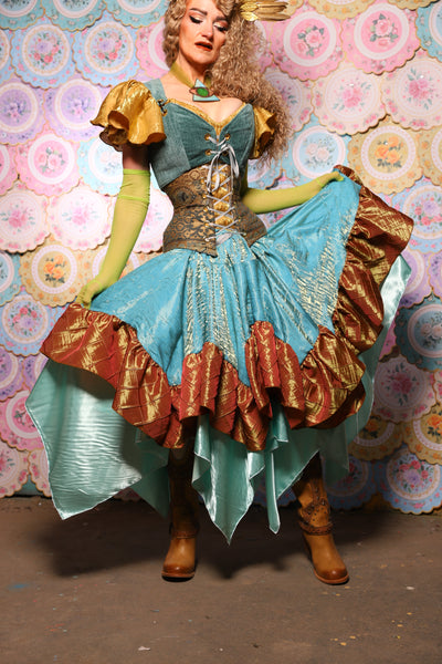 22. Mini Fairy Skirt in Mediterranean Blue Shimmer w/Sunrise Pintuck Ruffle - The Minerally Mine Collection