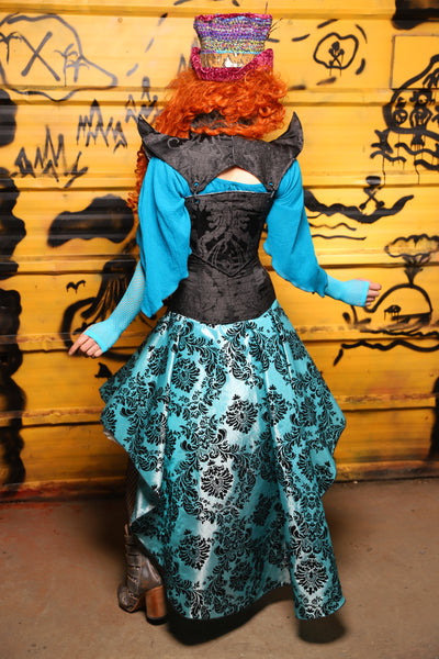 04. Crescent Skirt in Aquamarine & Black Filigree - The Parlay and Promenade Collection