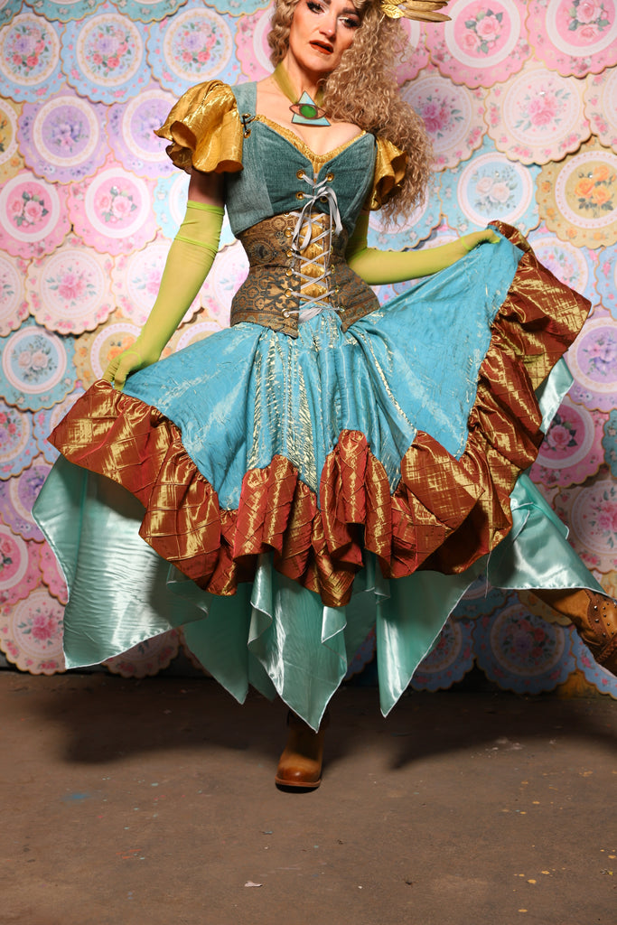 22. Mini Fairy Skirt in Mediterranean Blue Shimmer w/Sunrise Pintuck Ruffle - The Minerally Mine Collection