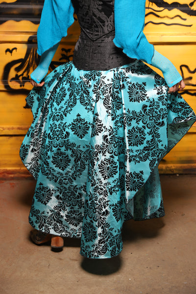 04. Crescent Skirt in Aquamarine & Black Filigree - The Parlay and Promenade Collection