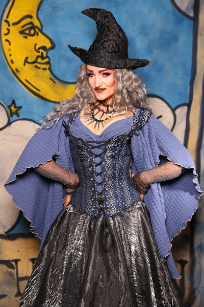 19. Petite Aurora Overbust in Blue Troubadour w/Matching Straps - The Sapphire Séance Collection