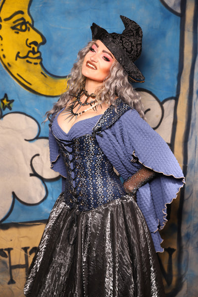 19. Petite Aurora Overbust in Blue Troubadour w/Matching Straps - The Sapphire Séance Collection