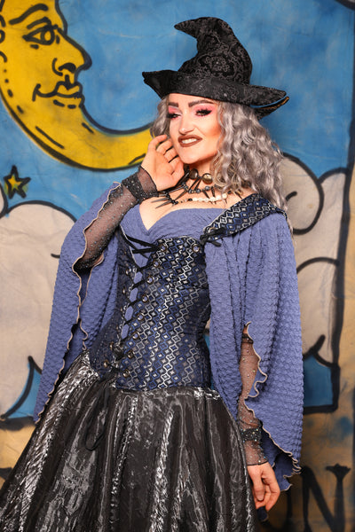 19. Petite Aurora Overbust in Blue Troubadour w/Matching Straps - The Sapphire Séance Collection