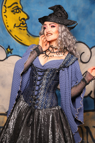 19. Petite Aurora Overbust in Blue Troubadour w/Matching Straps - The Sapphire Séance Collection
