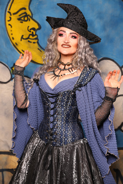 19. Petite Aurora Overbust in Blue Troubadour w/Matching Straps - The Sapphire Séance Collection