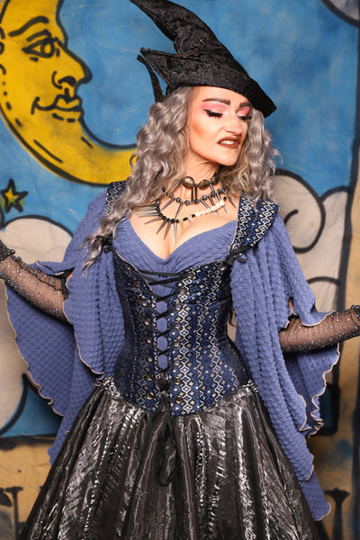 19. Petite Aurora Overbust in Blue Troubadour w/Matching Straps - The Sapphire Séance Collection