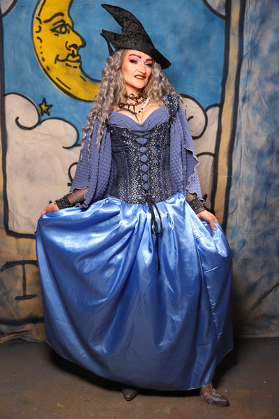 41. Tulip Skirt in Clear Sky Blue Crepe Satin - The Sapphire Séance Collection