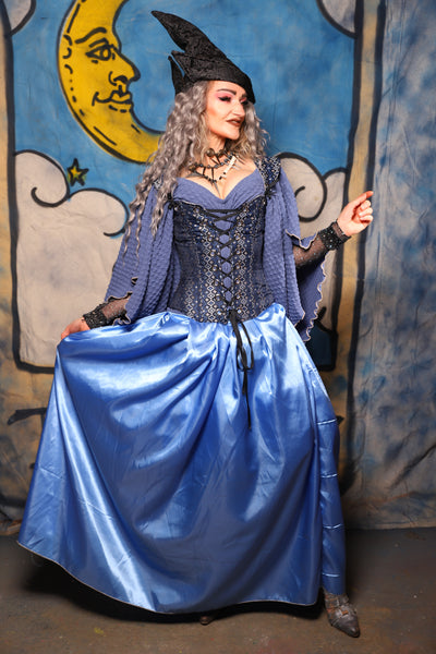 41. Tulip Skirt in Clear Sky Blue Crepe Satin - The Sapphire Séance Collection