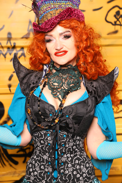 10. Cropped Faerie Overbust Corset in Black Damask *Please Order by BUST measurement!* - The Parlay and Promenade Collection