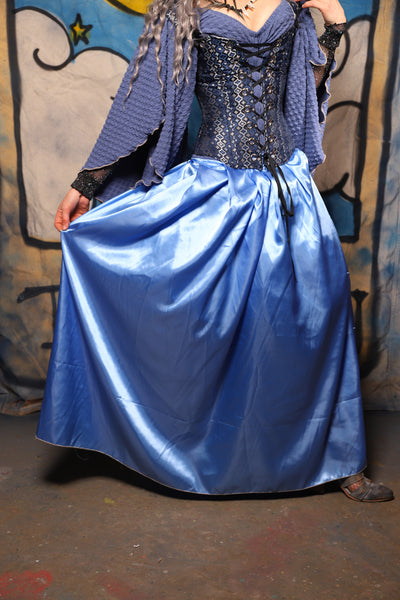 41. Tulip Skirt in Clear Sky Blue Crepe Satin - The Sapphire Séance Collection