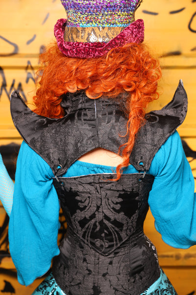 10. Cropped Faerie Overbust Corset in Black Damask *Please Order by BUST measurement!* - The Parlay and Promenade Collection
