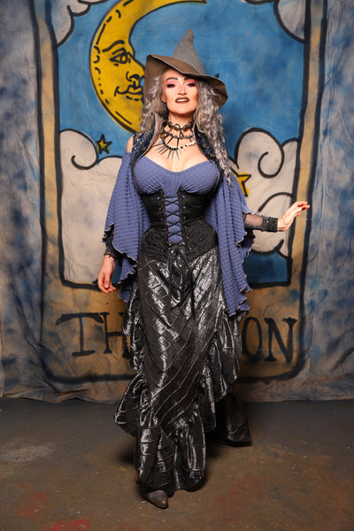 02. Arrow Skirt w/ruffle in Metal Armor Pintuck - The Sapphire Séance Collection