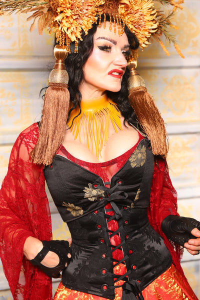 Cropped Courtier Corset in Black Thistle Brocade *PLEASE order by BUST Measurement, NOT waist!* - Surprise Sale!