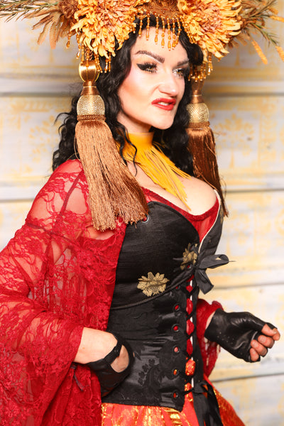 Cropped Courtier Corset in Black Thistle Brocade *PLEASE order by BUST Measurement, NOT waist!* - Surprise Sale!