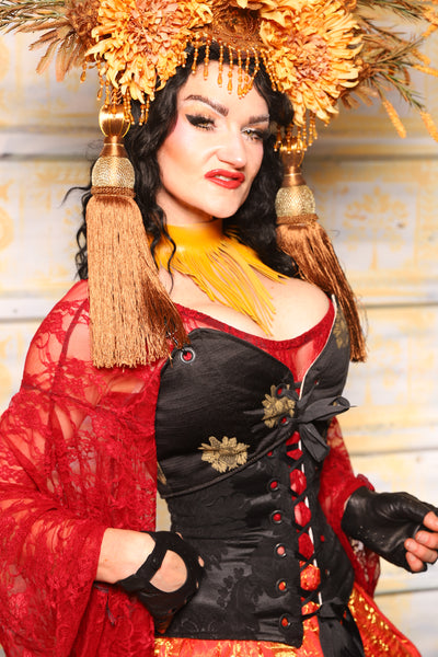 Cropped Courtier Corset in Black Thistle Brocade *PLEASE order by BUST Measurement, NOT waist!* - Surprise Sale!