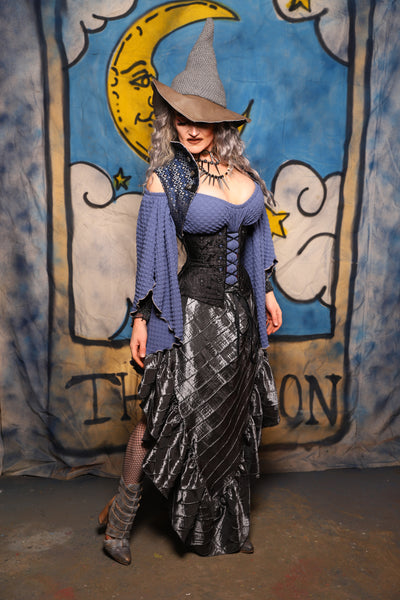 02. Arrow Skirt w/ruffle in Metal Armor Pintuck - The Sapphire Séance Collection