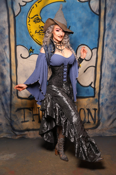 02. Arrow Skirt w/ruffle in Metal Armor Pintuck - The Sapphire Séance Collection