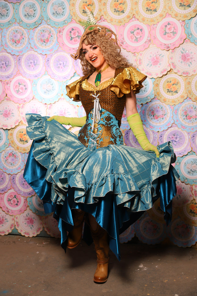 24. Mini Fairy Skirt w/ruffle in Aqua Teal Pintuck - The Minerally Mine Collection