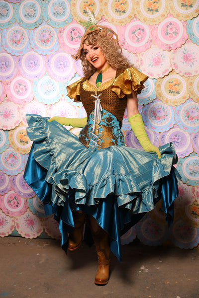 24. Mini Fairy Skirt w/ruffle in Aqua Teal Pintuck - The Minerally Mine Collection