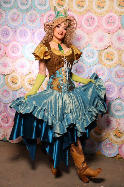 16. Fairy Skirt in Peacock Teal Satin - The Minerally Mine Collection