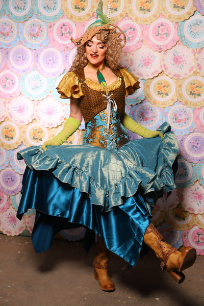 24. Mini Fairy Skirt w/ruffle in Aqua Teal Pintuck - The Minerally Mine Collection