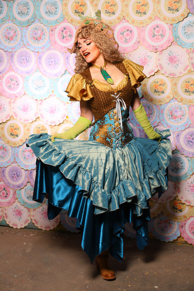 24. Mini Fairy Skirt w/ruffle in Aqua Teal Pintuck - The Minerally Mine Collection
