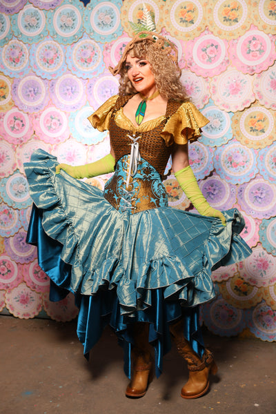 24. Mini Fairy Skirt w/ruffle in Aqua Teal Pintuck - The Minerally Mine Collection