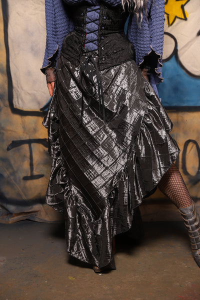 02. Arrow Skirt w/ruffle in Metal Armor Pintuck - The Sapphire Séance Collection