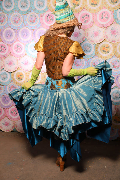 24. Mini Fairy Skirt w/ruffle in Aqua Teal Pintuck - The Minerally Mine Collection