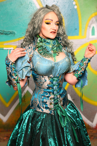 Vixen Corset In Teal Damask #34 - "Neptune's Gemstones” Collection