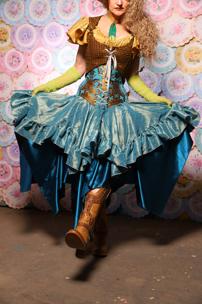 24. Mini Fairy Skirt w/ruffle in Aqua Teal Pintuck - The Minerally Mine Collection