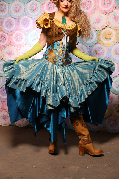 16. Fairy Skirt in Peacock Teal Satin - The Minerally Mine Collection