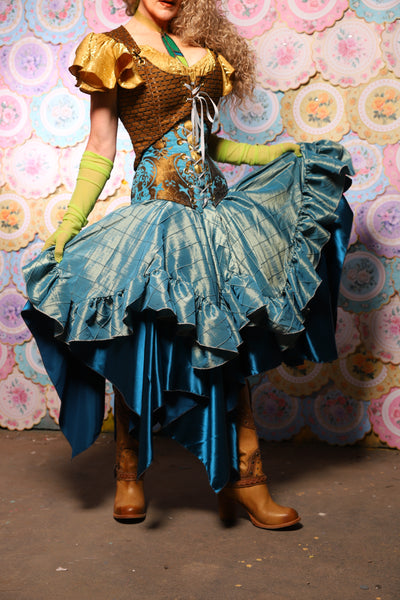 24. Mini Fairy Skirt w/ruffle in Aqua Teal Pintuck - The Minerally Mine Collection