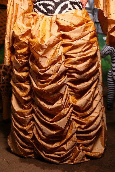 Full Length Chandelier Bustle Skirt in Belle Gold Pintuck - Safari, So Good Collection