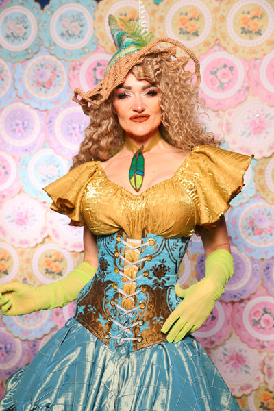 46. Wench Corset in Turquoise & Bronze Medallion - The Minerally Mine Collection