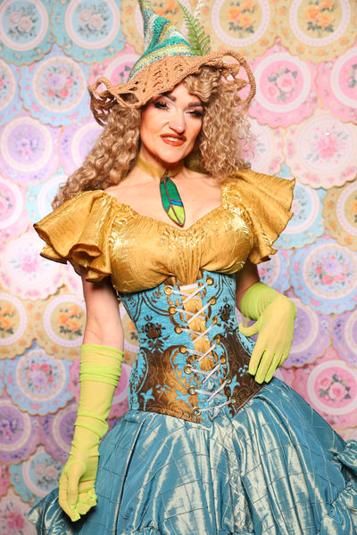 46. Wench Corset in Turquoise & Bronze Medallion - The Minerally Mine Collection